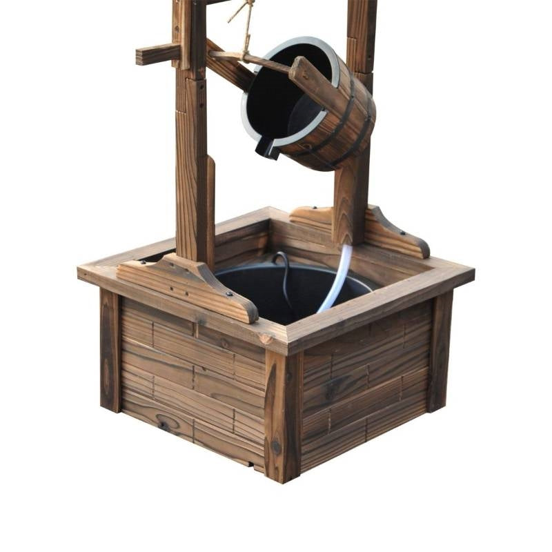 Outdoor Garden Solid Wood Wishing Well Water Fountain with Bucket and Pump-2