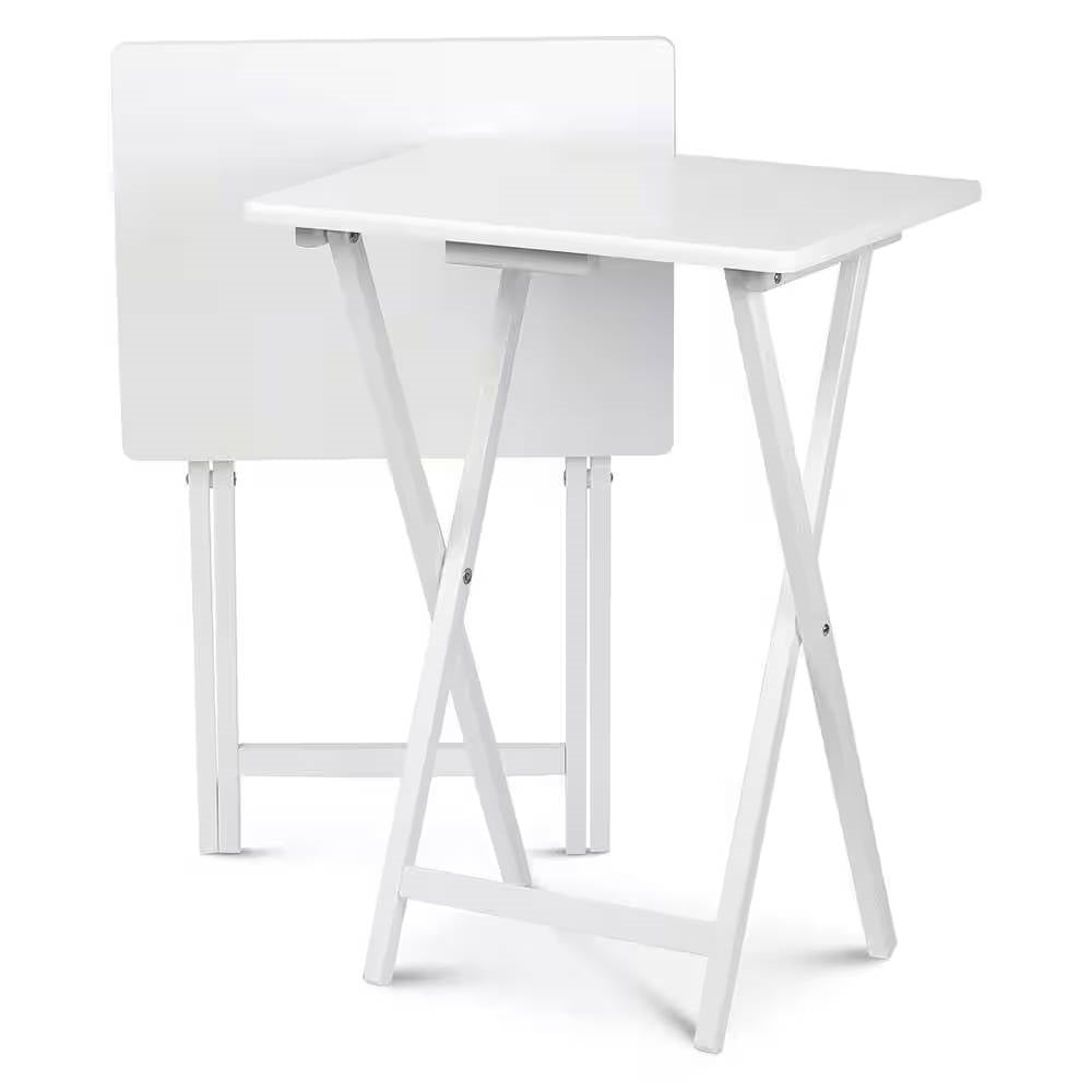 Set of 2 - Folding TV Tray Table in White Wood Finish-0