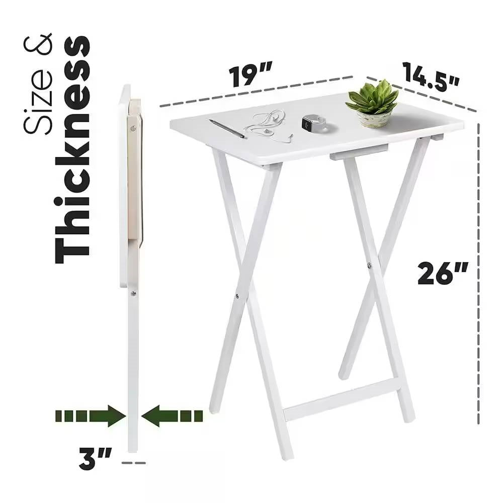 Set of 2 - Folding TV Tray Table in White Wood Finish-2