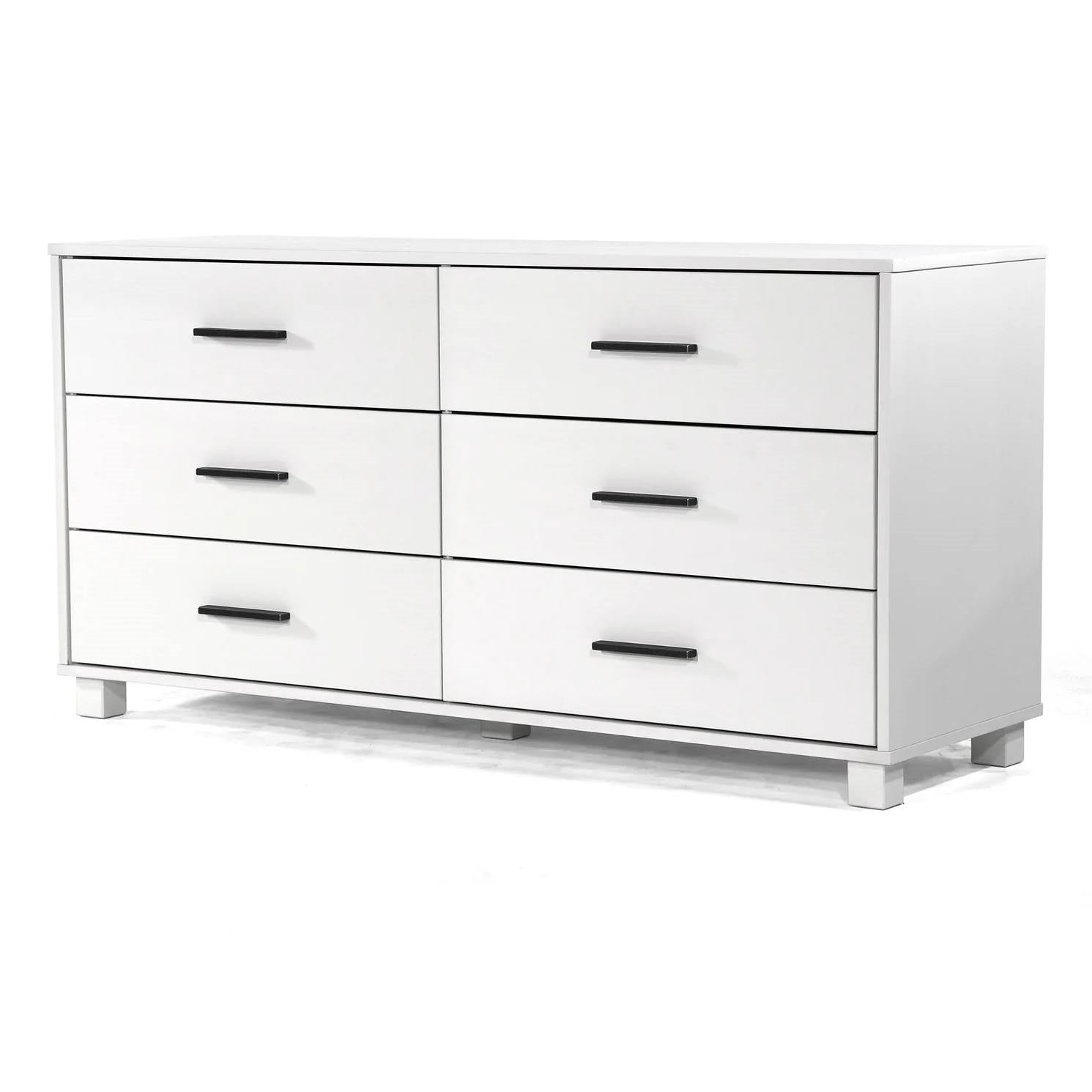 Modern Farmhouse Solid Wood 6 Drawer Double Dresser in White Finish-0