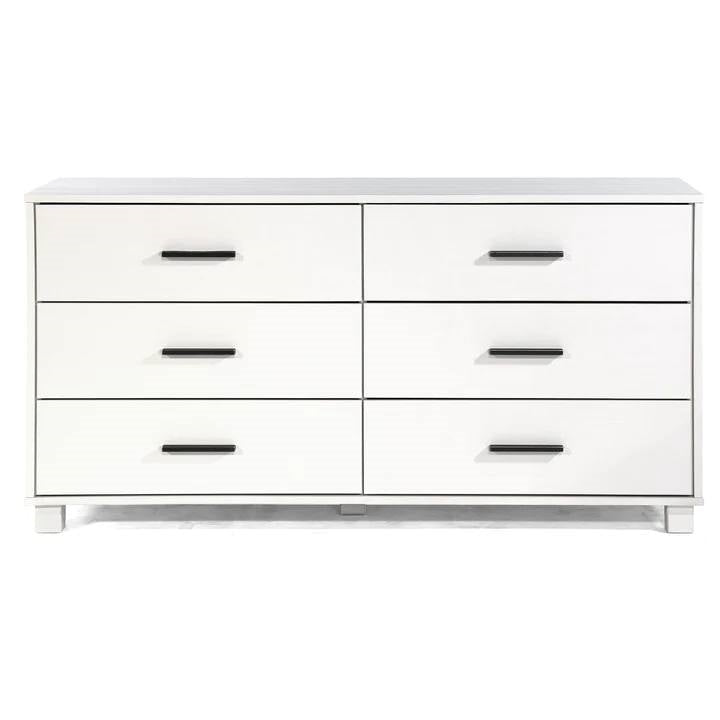 Modern Farmhouse Solid Wood 6 Drawer Double Dresser in White Finish-1