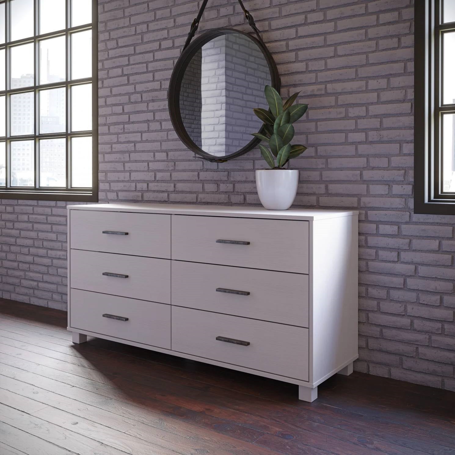 Modern Farmhouse Solid Wood 6 Drawer Double Dresser in White Finish-2