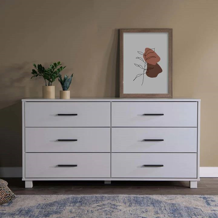 Modern Farmhouse Solid Wood 6 Drawer Double Dresser in White Finish-3