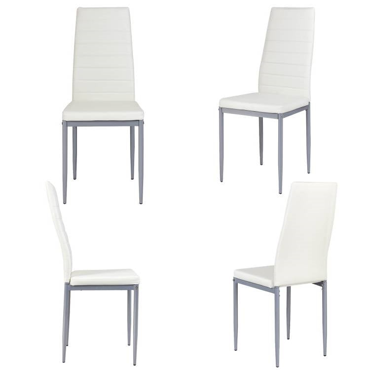 Set of 4 Modern High Back White PVC Leather Dining Chairs with Metal Legs-1