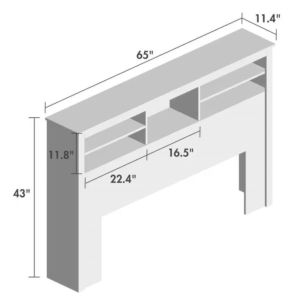 Full / Queen Modern Bookcase Headboard with LED Lights in White Wood Finish-4