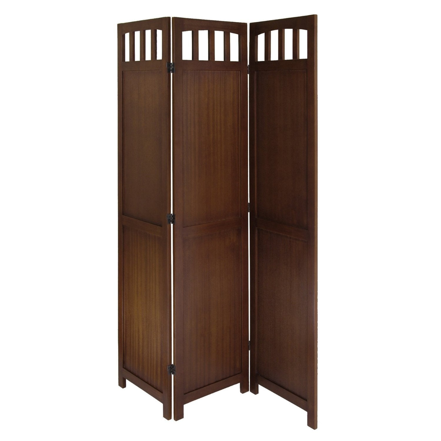 3-Panel Wooden Folding Room Divider Screen in Walnut Finish-0