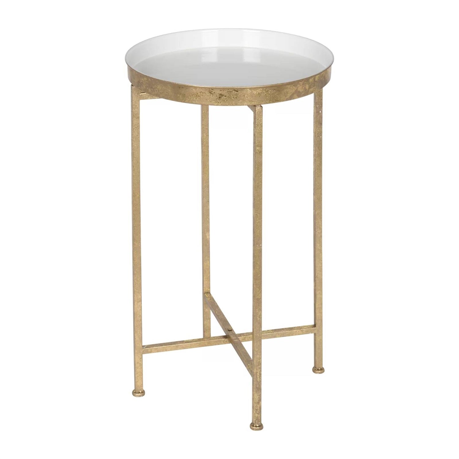 Gold Metal Round Nightstand End Table with Removable White Tray Top-1