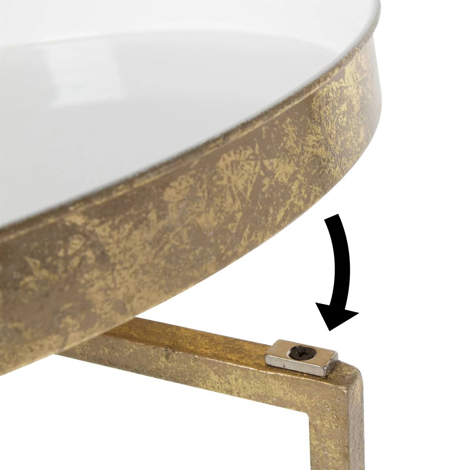 Gold Metal Round Nightstand End Table with Removable White Tray Top-3