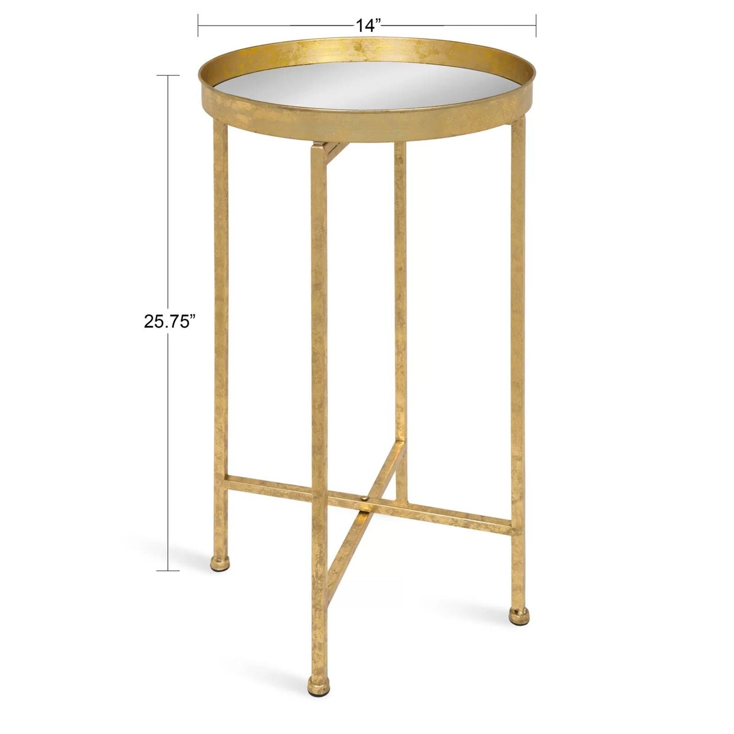 Gold Metal Round Nightstand End Table with Removable White Tray Top-4