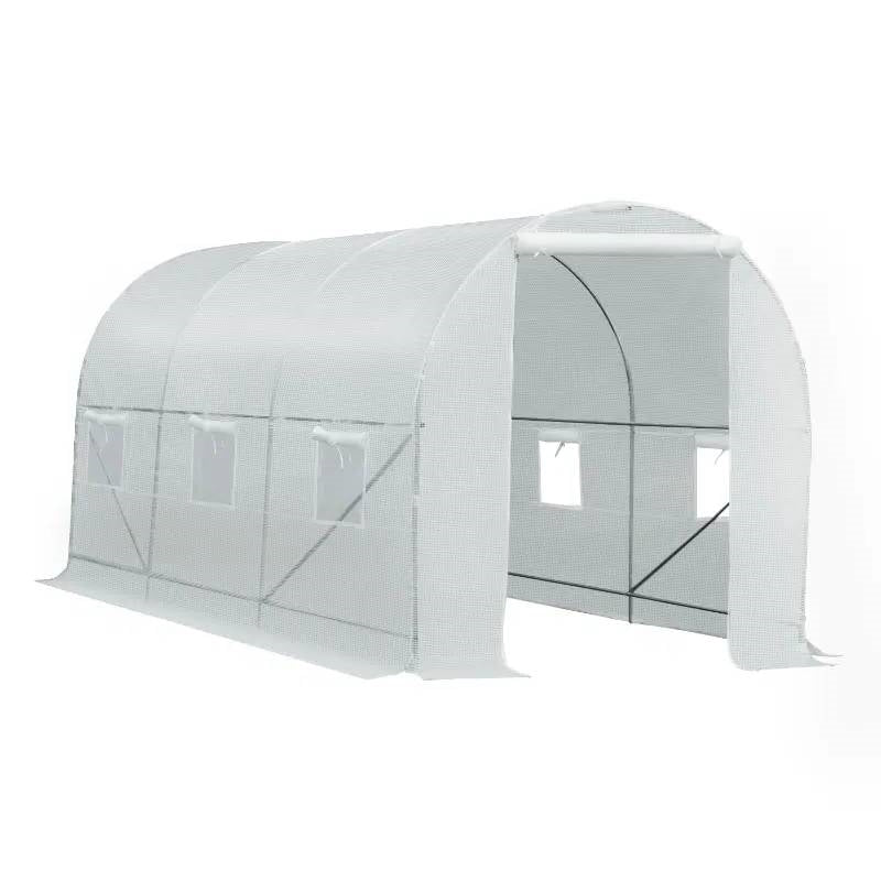 14.7 Ft x 6.5 Ft Outdoor Greenhouse w/ Heavy Duty Steel Frame and White PE Cover-1