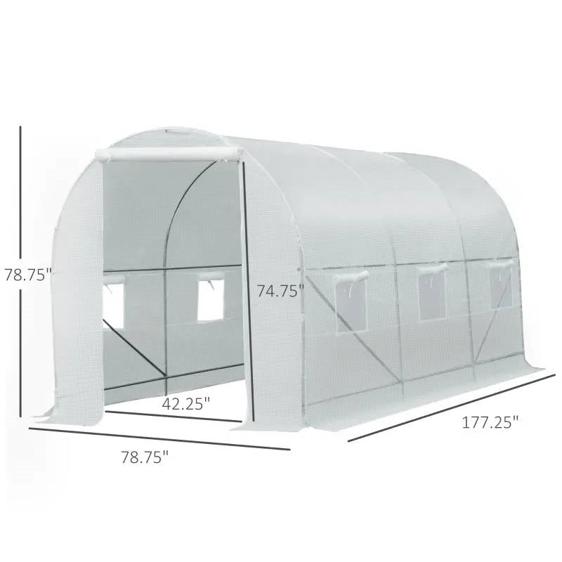 14.7 Ft x 6.5 Ft Outdoor Greenhouse w/ Heavy Duty Steel Frame and White PE Cover-4