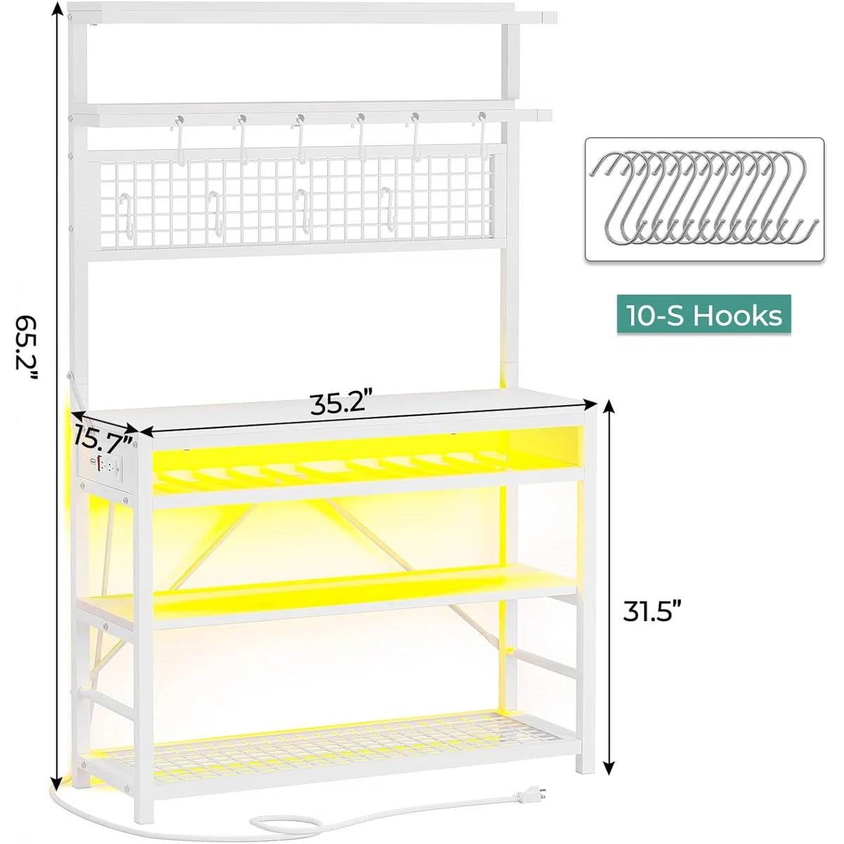 White Modern Industrial Kitchen Baker's Rack with Multi-Color LED Lights-4