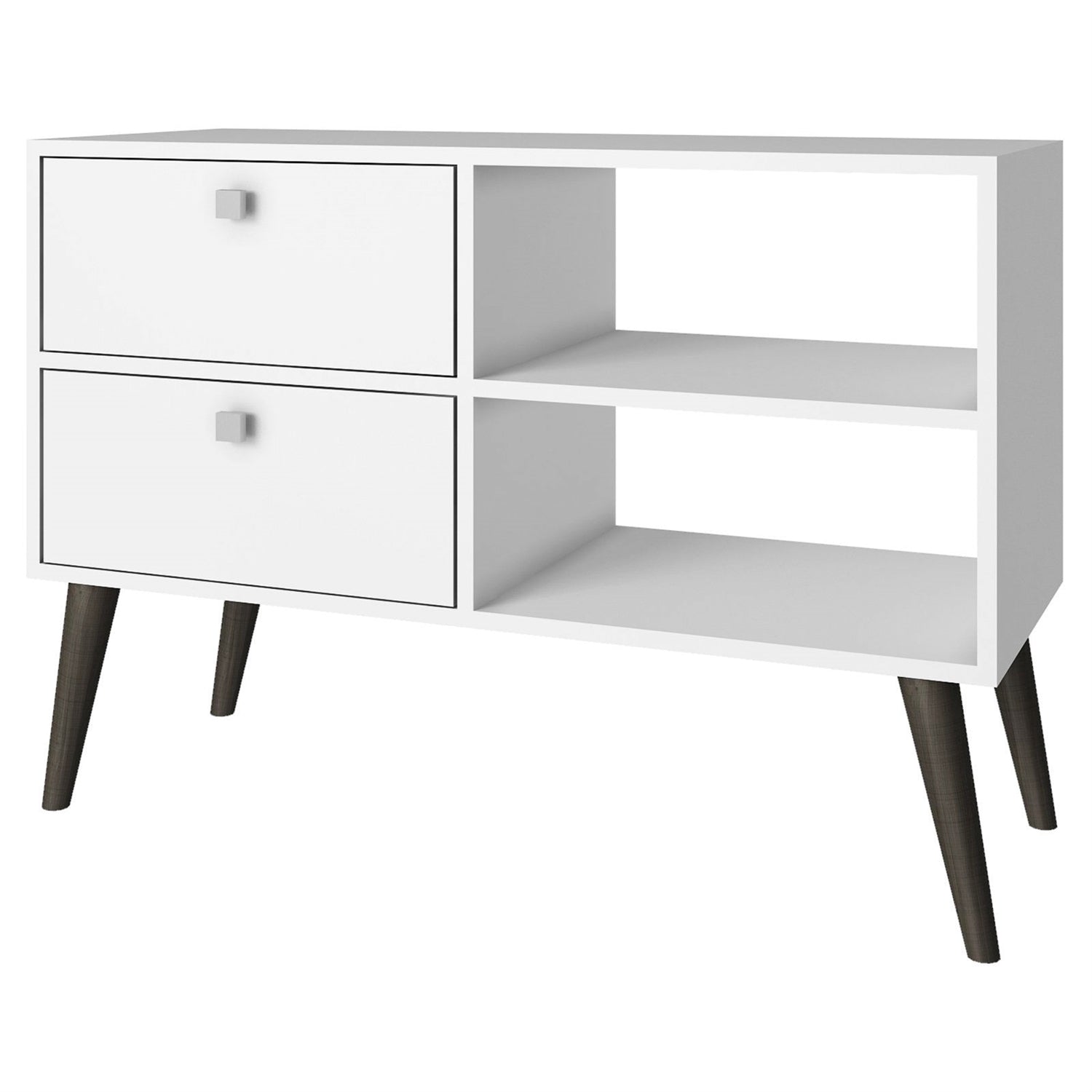 White Grey Wood Modern Classic Mid-Century Style TV Stand Entertainment Center-0