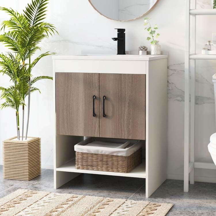 Modern White and Grey Wood Finish Bathroom Vanity with Sink and Faucet-2