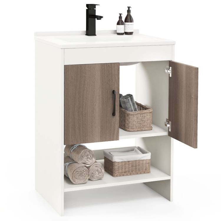 Modern White and Grey Wood Finish Bathroom Vanity with Sink and Faucet-3