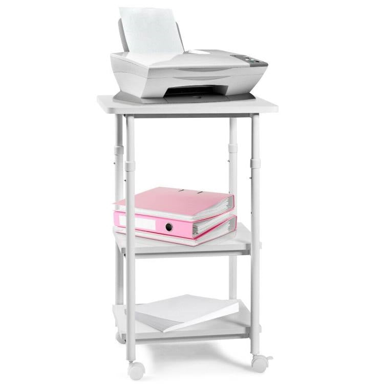 White Multifunction Adjustable Height 3-tier Printer Stand on Wheels-0