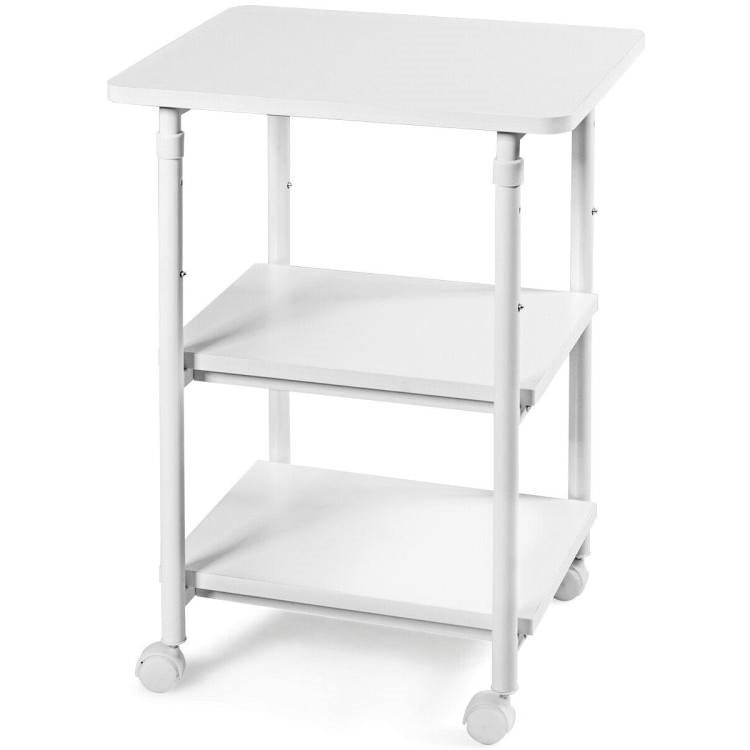 White Multifunction Adjustable Height 3-tier Printer Stand on Wheels-1