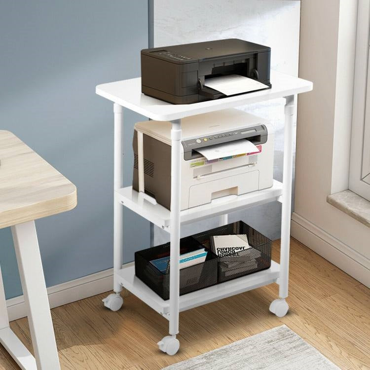 White Multifunction Adjustable Height 3-tier Printer Stand on Wheels-2