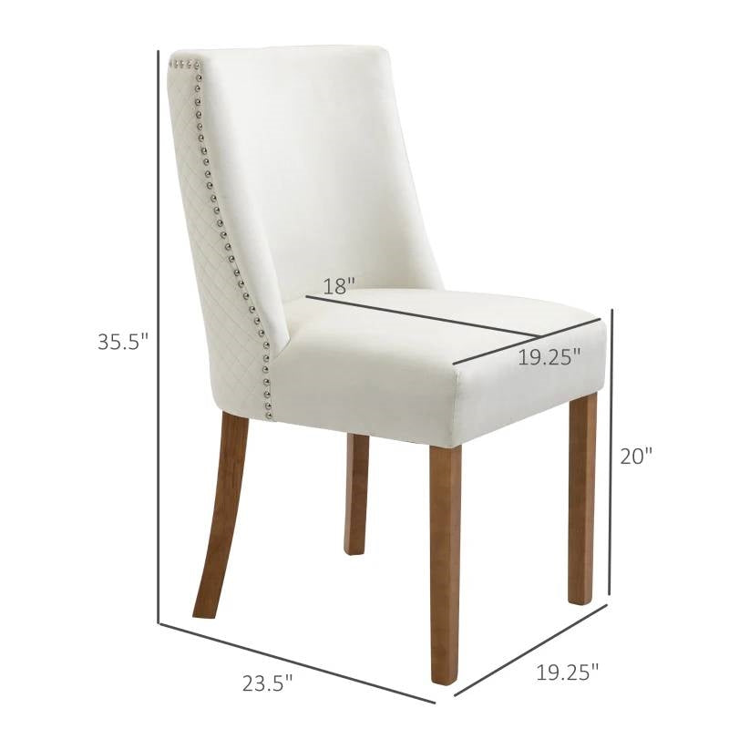 Set of 2 Modern Nailhead Diamond Stitch Upholstered Dining Chairs Beige White-4