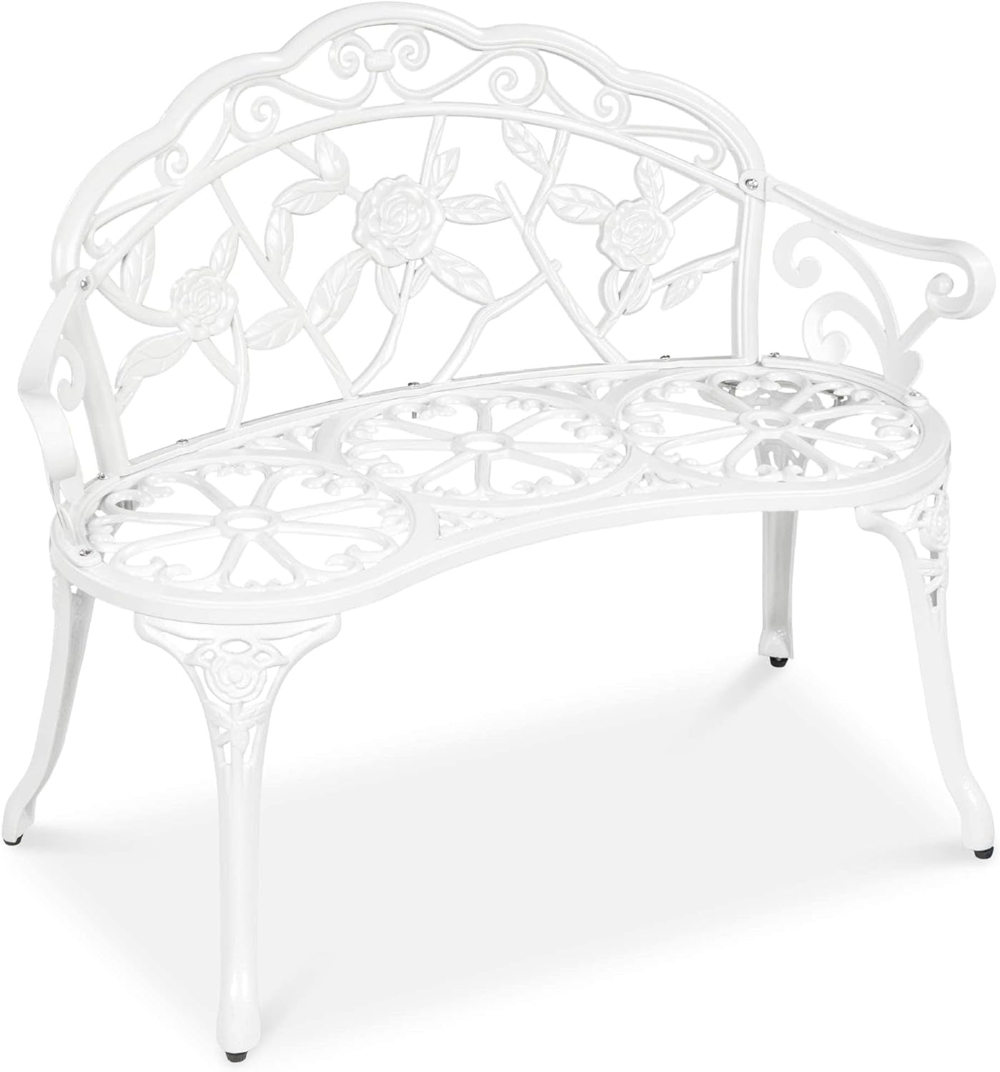 Outdoor Patio 39-inch Garden Bench with Backrest in White Metal Finish-2