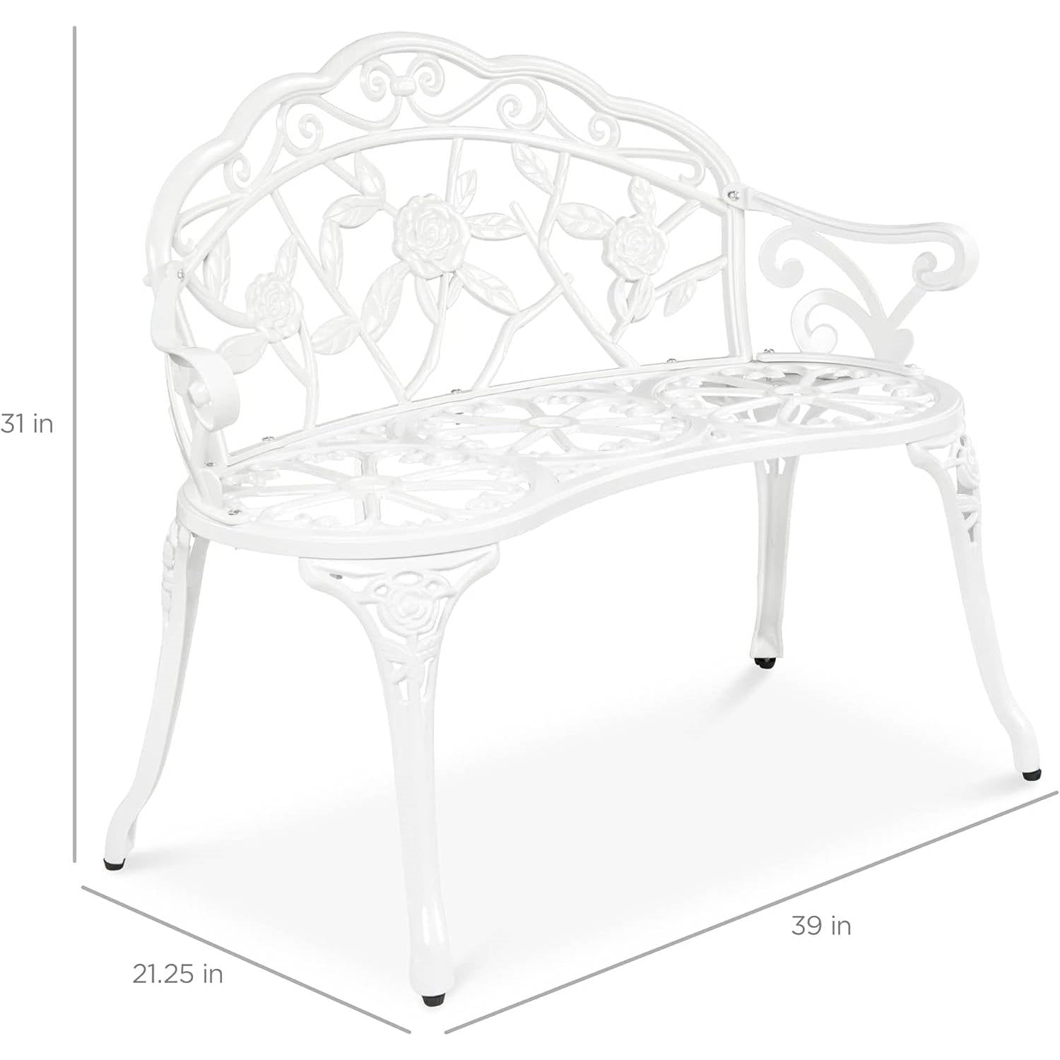 Outdoor Patio 39-inch Garden Bench with Backrest in White Metal Finish-4