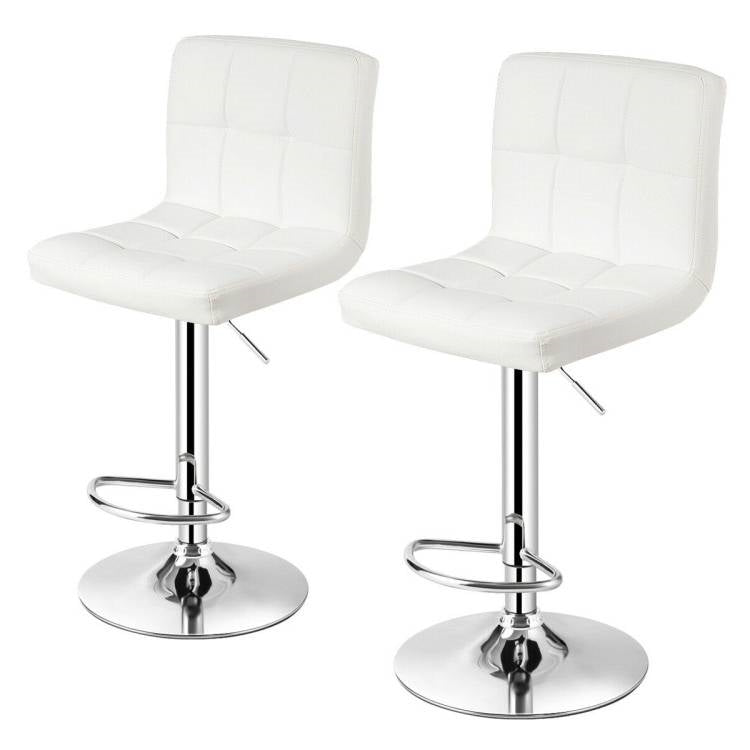 Set of 2 Modern Adjustable Height Bar Stool with White PU Leather Swivel Seat-0