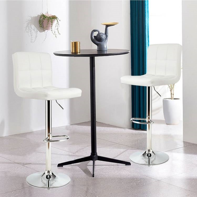 Set of 2 Modern Adjustable Height Bar Stool with White PU Leather Swivel Seat-1