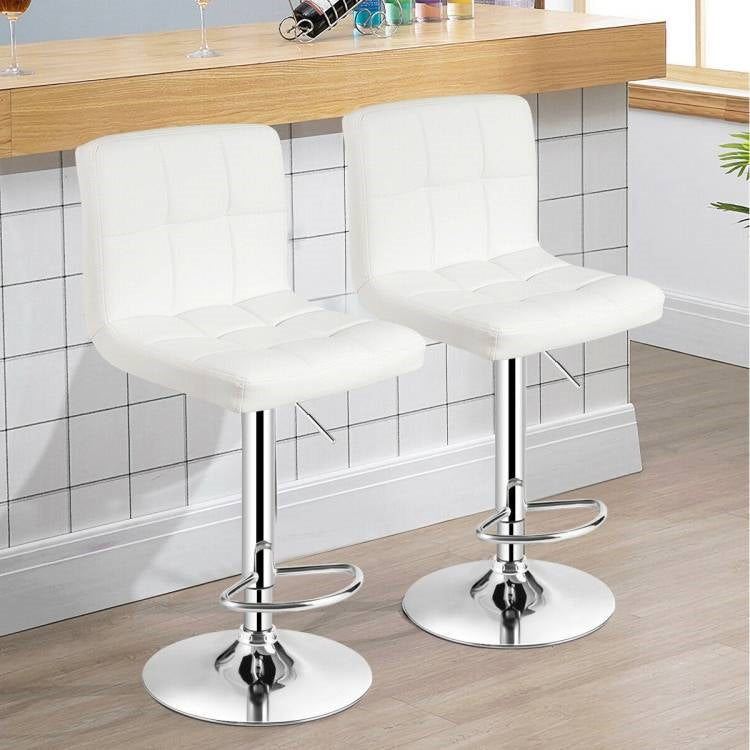 Set of 2 Modern Adjustable Height Bar Stool with White PU Leather Swivel Seat-2