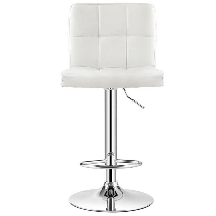 Set of 2 Modern Adjustable Height Bar Stool with White PU Leather Swivel Seat-3