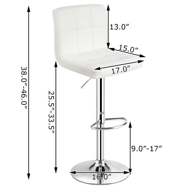 Set of 2 Modern Adjustable Height Bar Stool with White PU Leather Swivel Seat-4