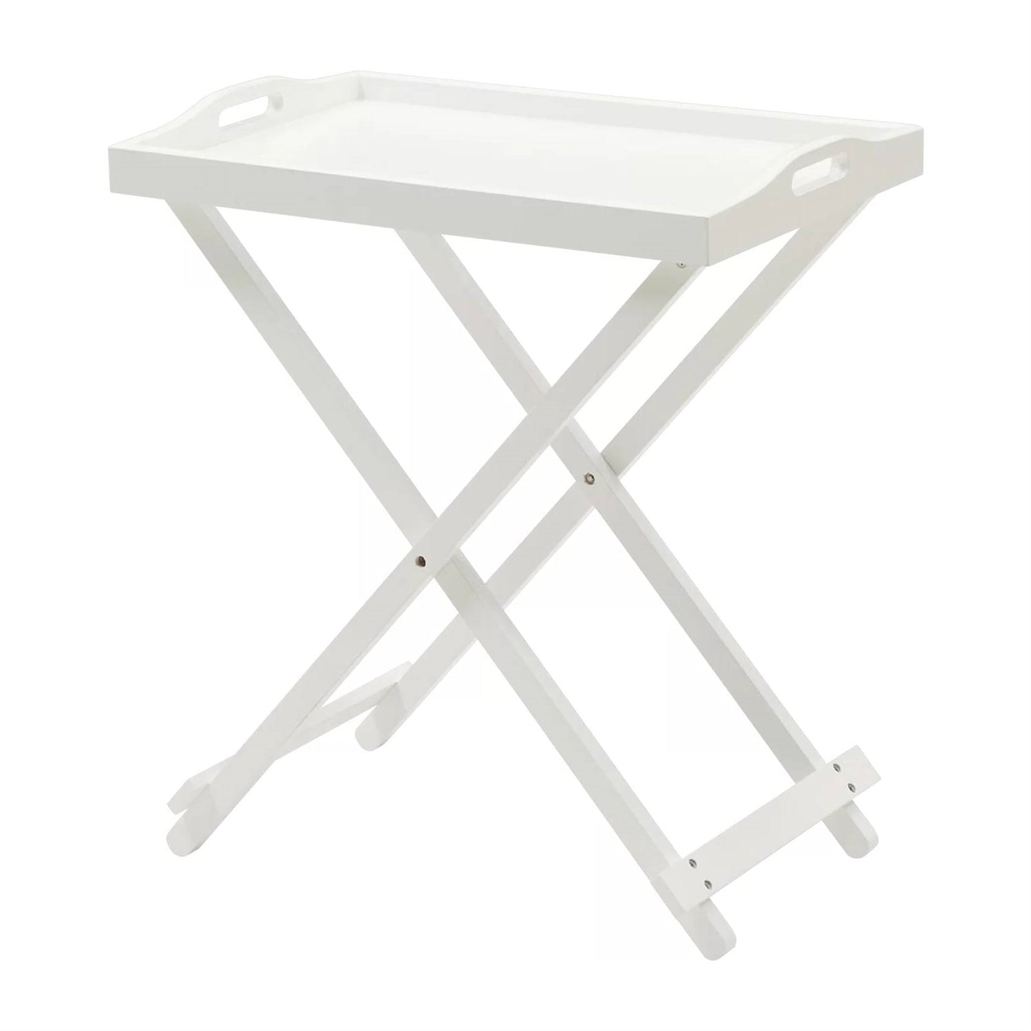 Folding TV Tray Bedside Table in White Wood Finish-2