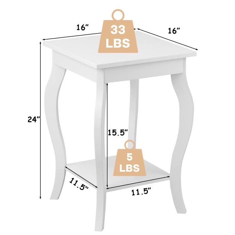 Stylish Nightstand End Table in White Wood Finish - Set of 2-4