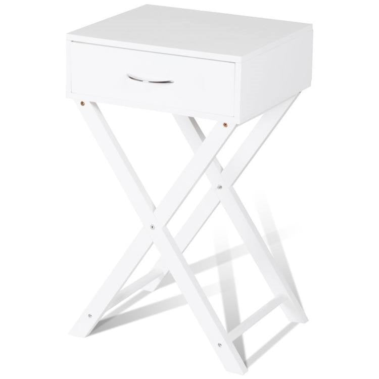 X-Shape 1 Drawer Nightstand End Side Table Storage in White-0