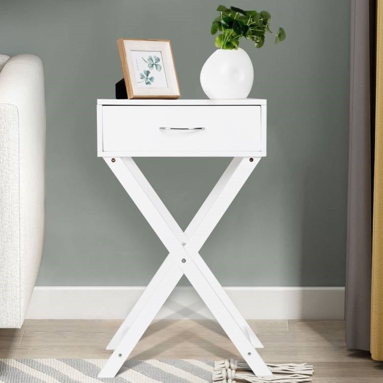 X-Shape 1 Drawer Nightstand End Side Table Storage in White-1