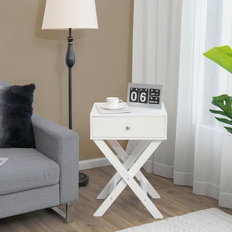 X-Shape 1 Drawer Nightstand End/Side Table Storage in White-2