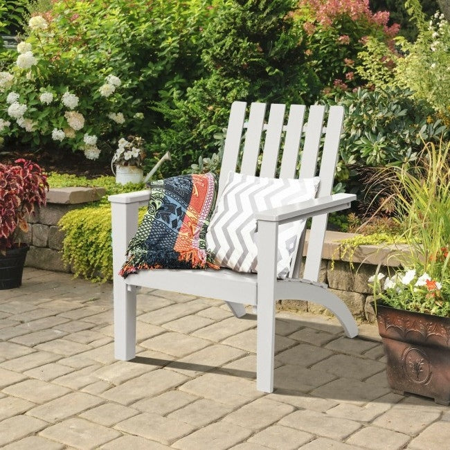 Indoor/Outdoor Acacia Wood Adirondack Lounge Armchair - White-2