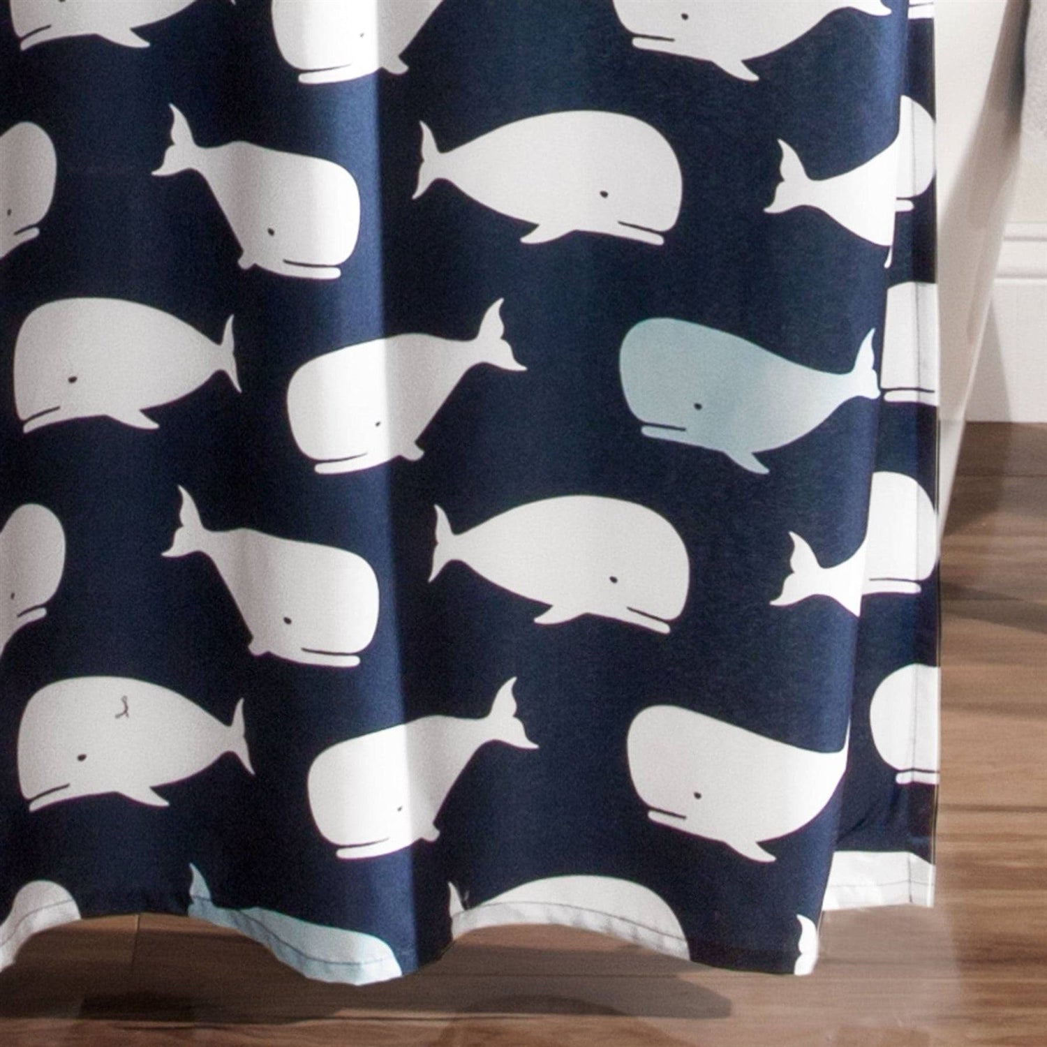 72-inch Navy White Nautical Whales Polyester Shower Curtain-2