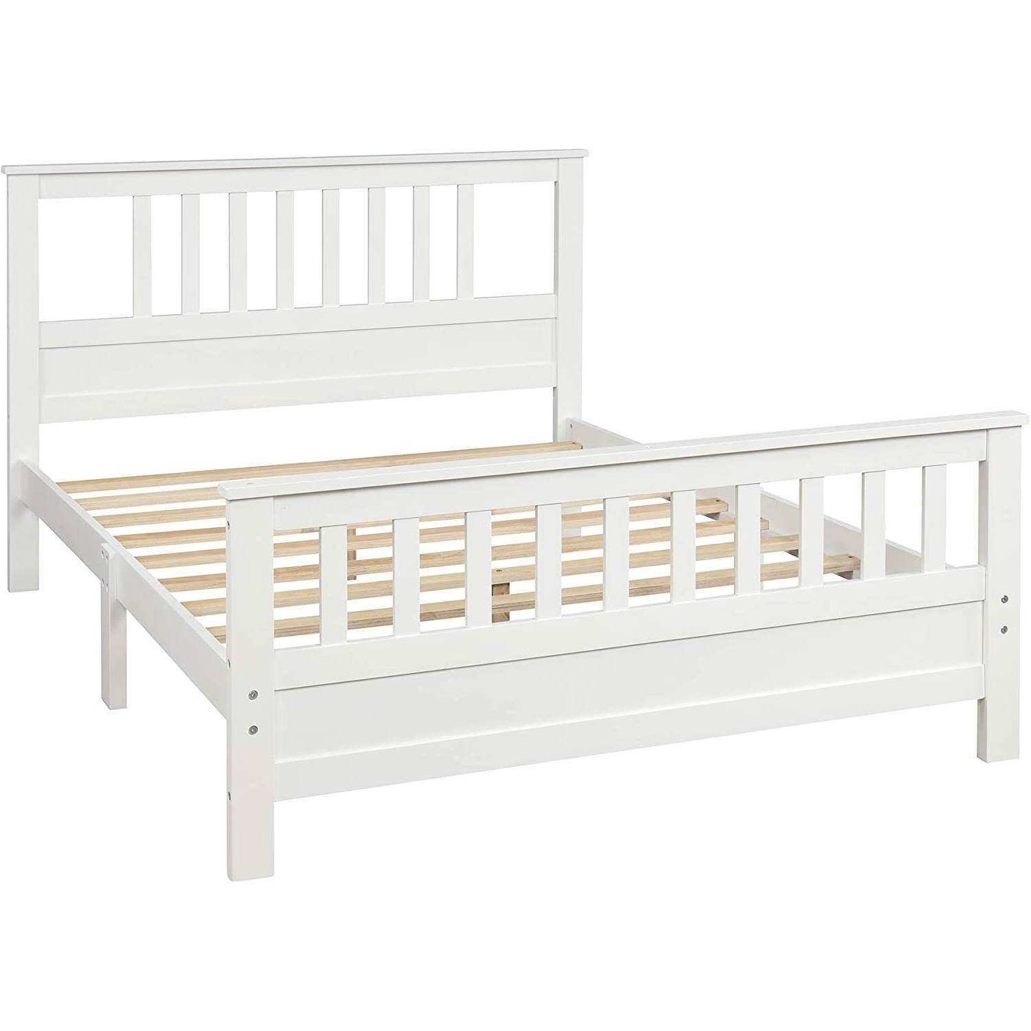 White Pine Wood Slatted Platform Headboard Footboard Full Size Bed-0