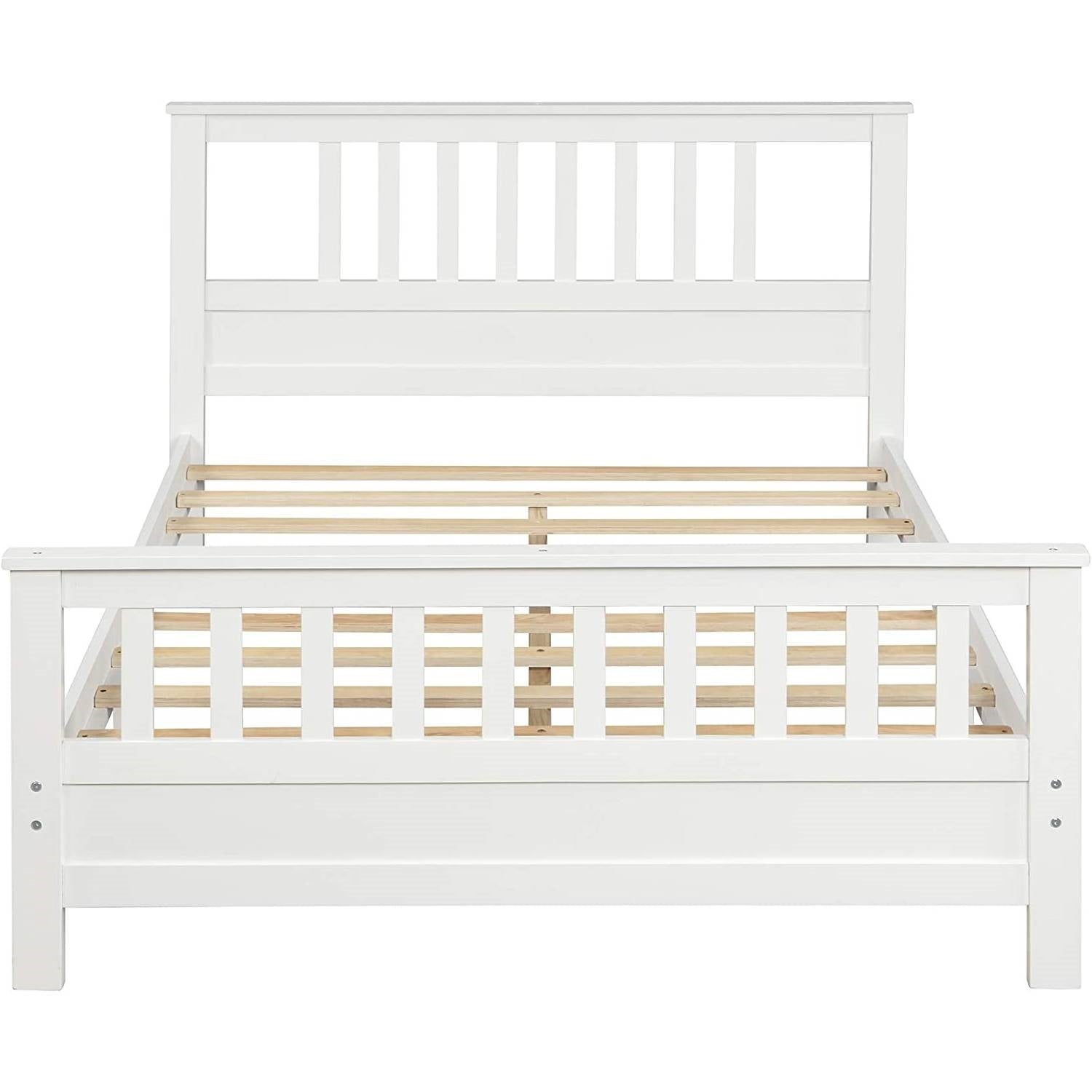 White Pine Wood Slatted Platform Headboard Footboard Full Size Bed-1