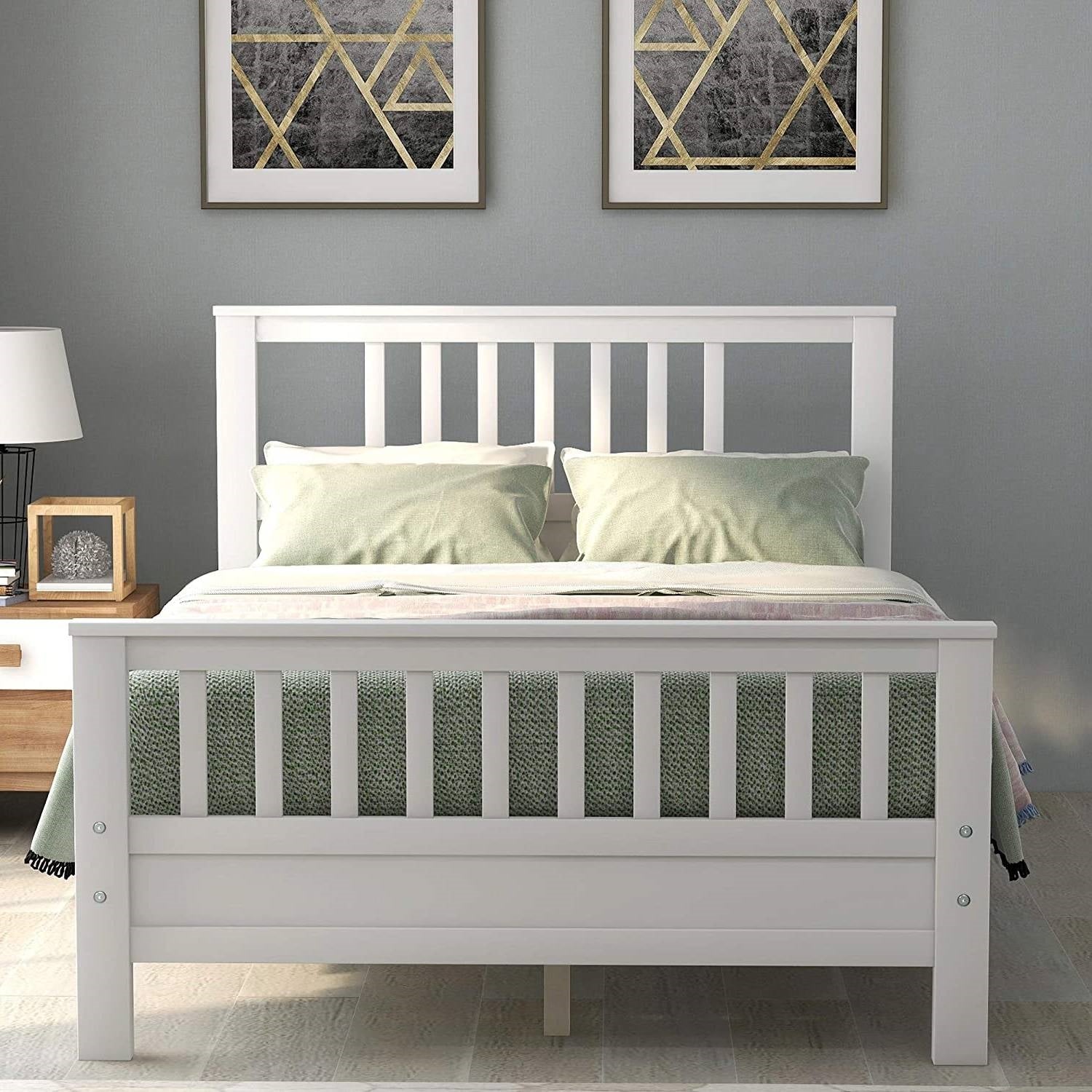 White Pine Wood Slatted Platform Headboard Footboard Full Size Bed-3