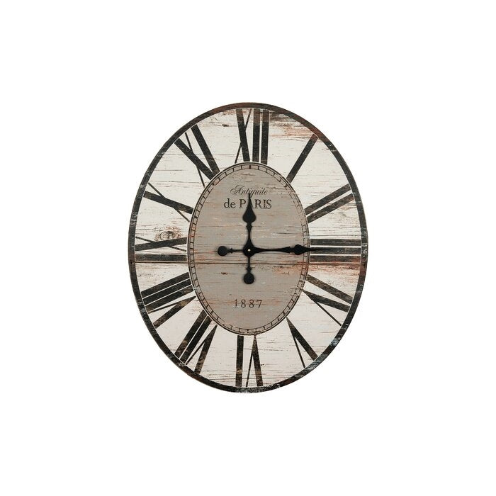 White Washed Oversized Distressed Paris Wood Wall Clock-0