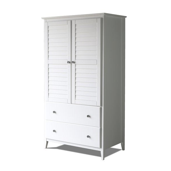 FarmHome Louvered Distressed White Solid Pine Armoire-0