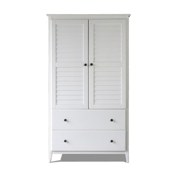 FarmHome Louvered Distressed White Solid Pine Armoire-1