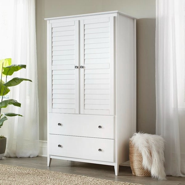 FarmHome Louvered Distressed White Solid Pine Armoire-3