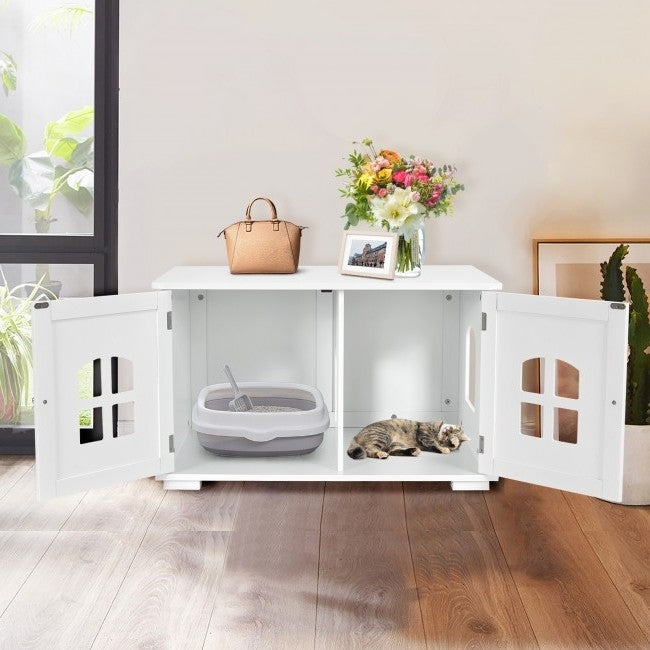 White  Modern Large Ventilated Private Divider Cat Litter Box-2