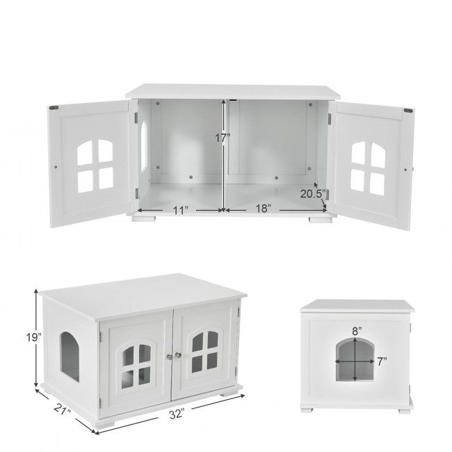 White  Modern Large Ventilated Private Divider Cat Litter Box-3