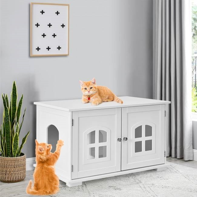 White  Modern Large Ventilated Private Divider Cat Litter Box-4