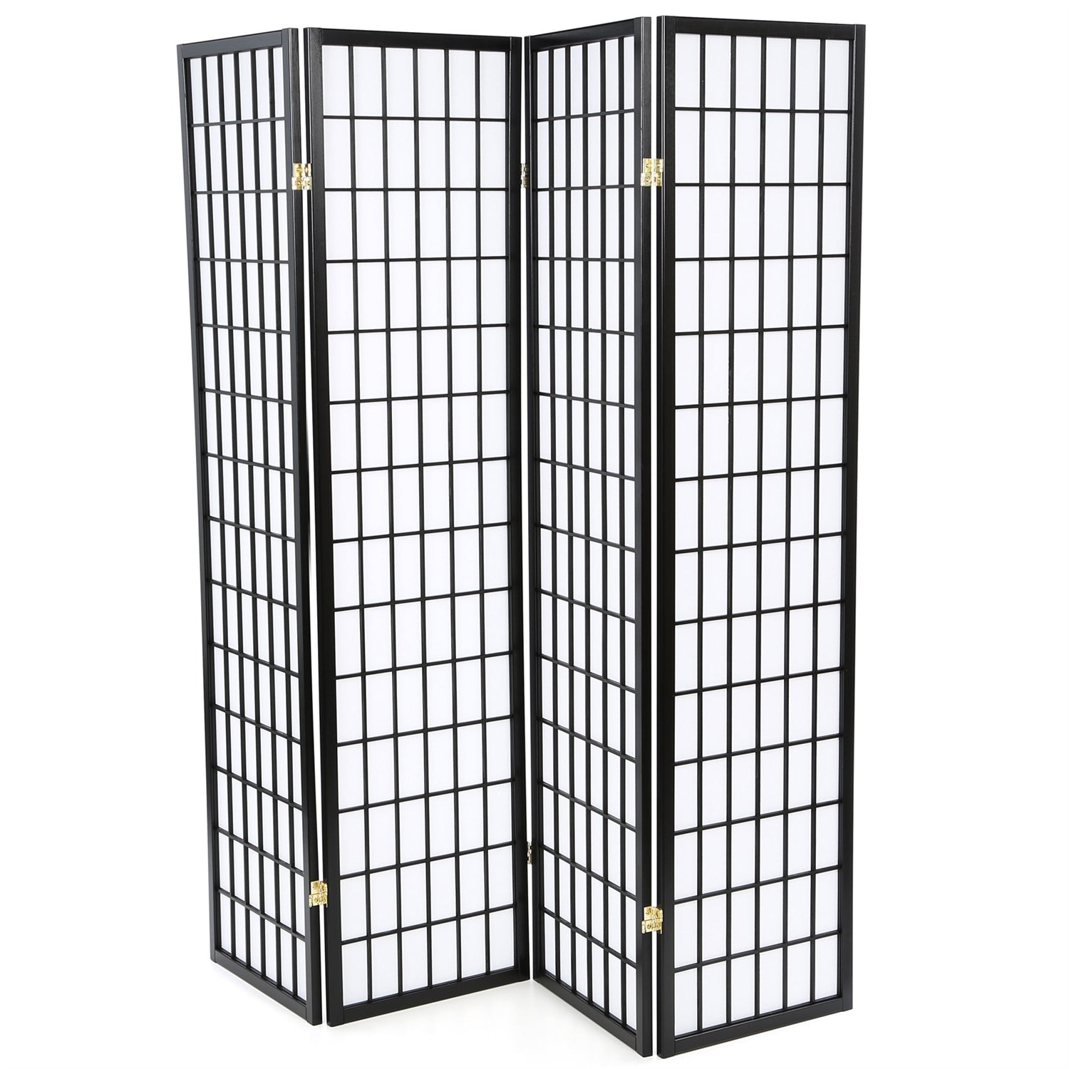 Black 4-Panel Asian Style Shoji Room Divider Screen-0