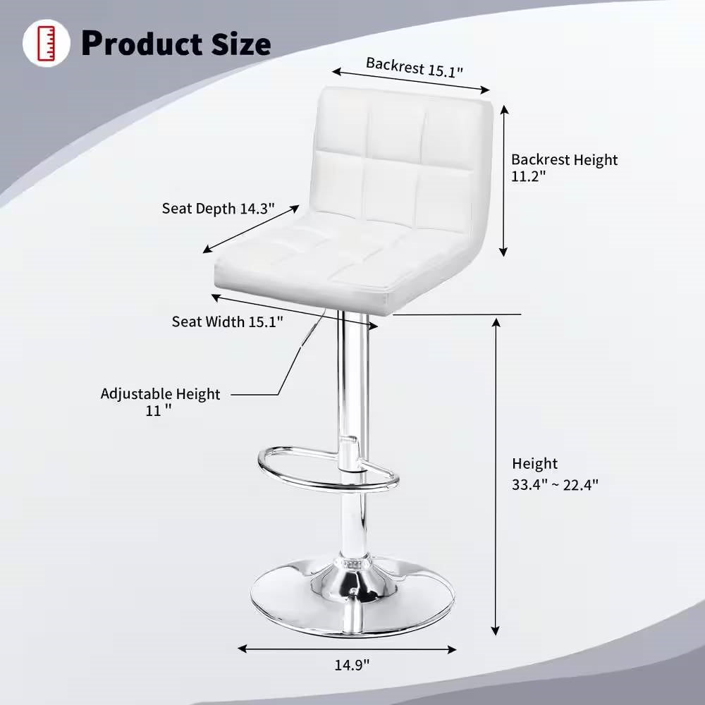 Set of 2- White Faux Leather Barstool with Low Back Swivel Seat-4