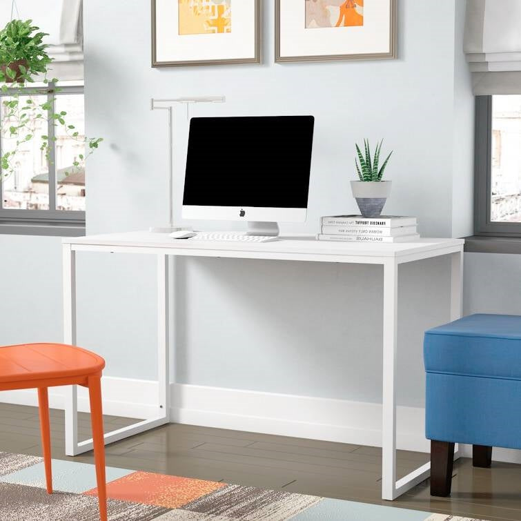 Modern Home Office Desk with White Metal Frame and Wood Top-1